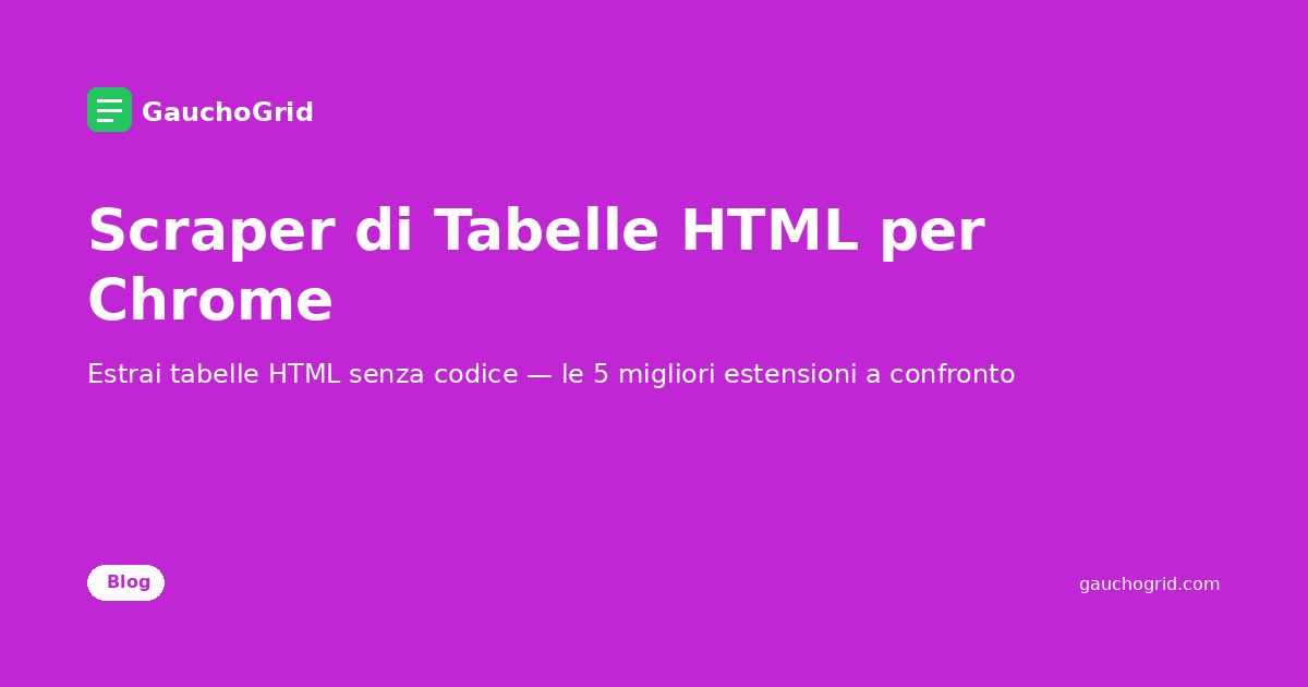 Scraper di Tabelle HTML per Chrome
