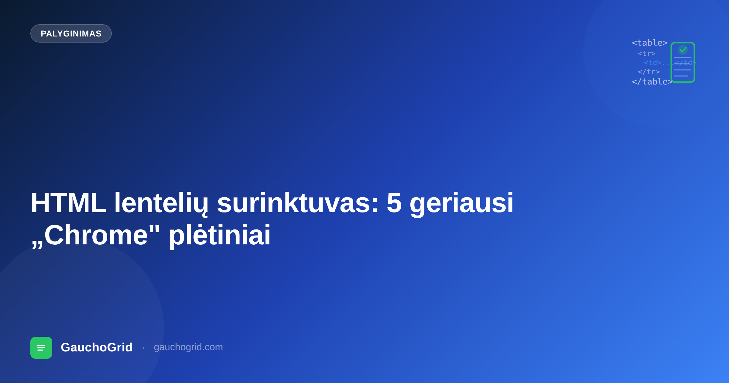 HTML lentelių surinktuvas „Chrome“ naršyklei