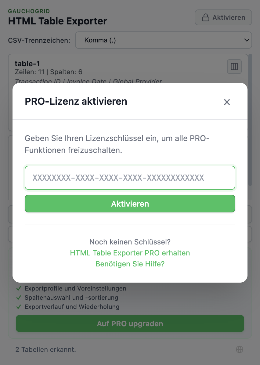 Lizenzaktivierungs-Dialog mit Eingabefeld für den Lizenzschlüssel